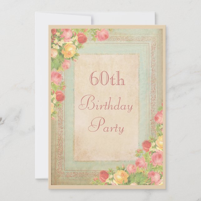 Elegant Vintage Roses 60th Birthday Party Invitation (Front)