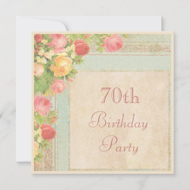 Elegant Vintage Roses 70th Birthday Party Invitation (Front)