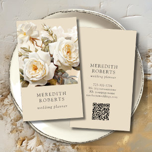 Elegant Vintage Roses Cream Vertical Business Card