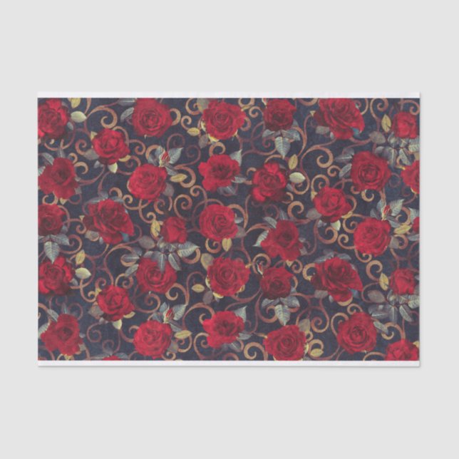   Elegant Vintage Roses & Damask Pattern Decoupage Tissue Paper (Front)