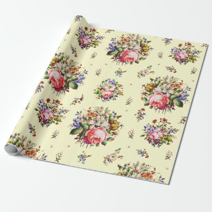 Elegant Vintage Roses Floral Pattern on Cream Wrapping Paper