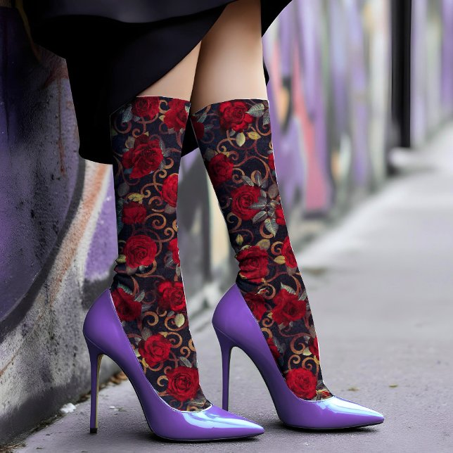 Elegant Vintage Roses & Gold Damask Pattern Classy Socks (Creator Uploaded)