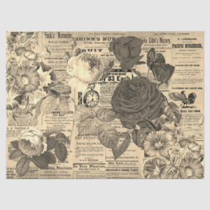 Elegant Vintage Roses on Antique Newspaper Tissue Paper