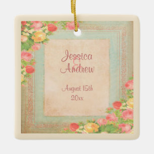 Elegant Vintage Roses Wedding Ceramic Ornament