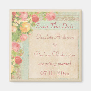 Elegant Vintage Roses Wedding Save The Date Magnet