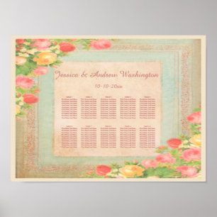 Elegant Vintage Roses Wedding Seating Chart