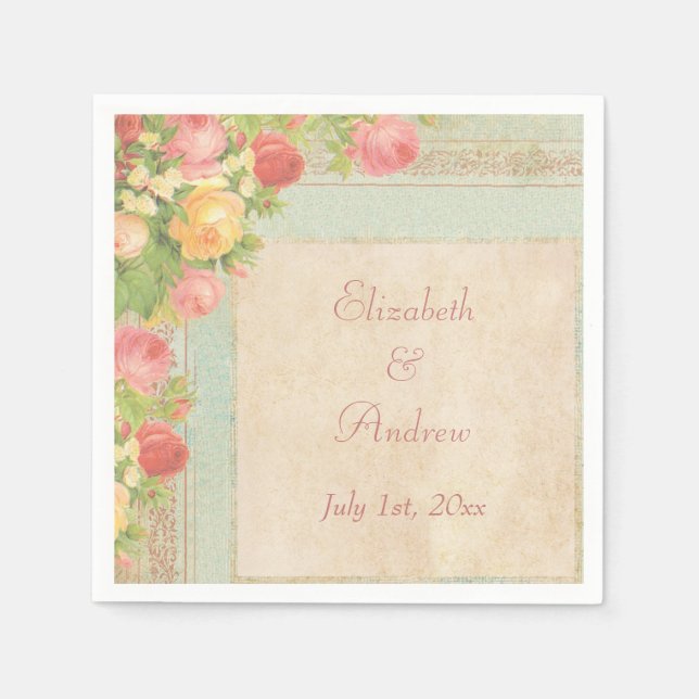 Elegant Vintage Roses Wedding Serviettes Napkin (Front)
