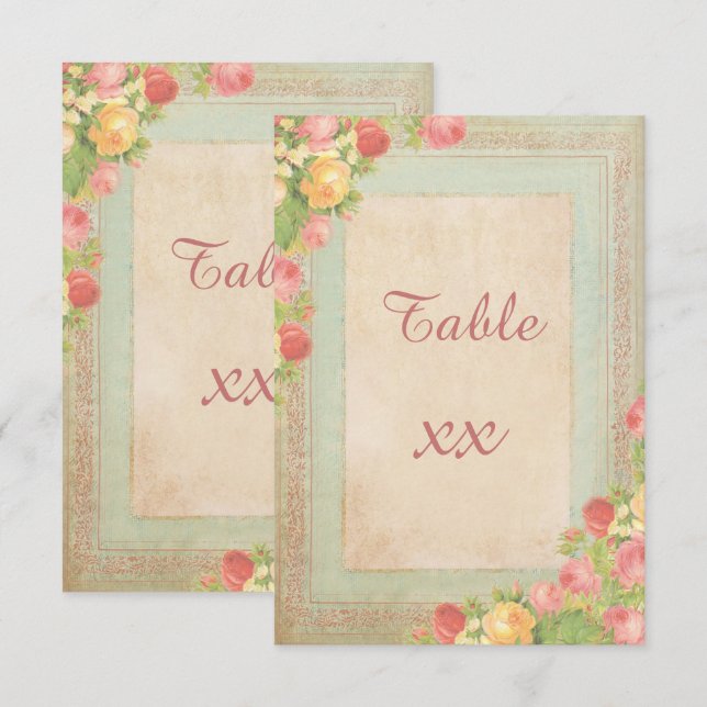 Elegant Vintage Roses Wedding Table Number (Front/Back)