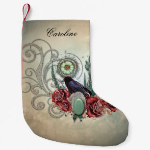 Elegant vintage roses with crow small christmas stocking