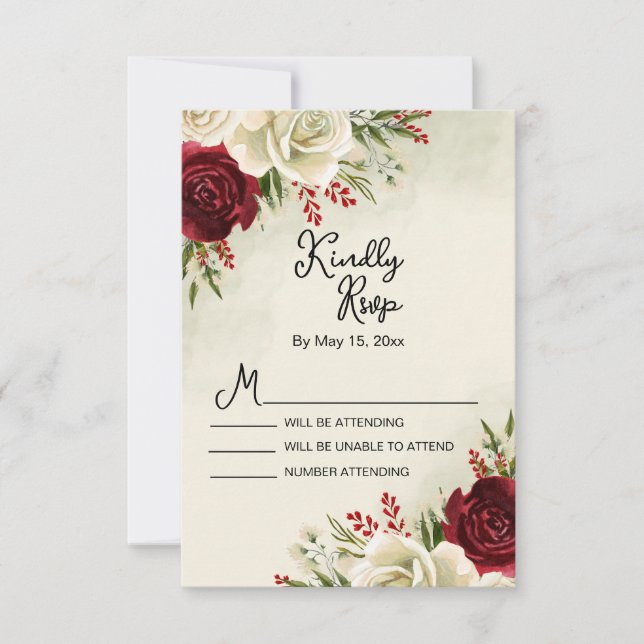 Elégant Vintage Rouge Blanc Roses Mariage Carte RS (Devant)