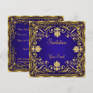 Elégant vintage Royal Blue Gold Invitation