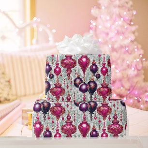 Elegant Vintage Royal Pink Christmas Ornaments Wrapping Paper