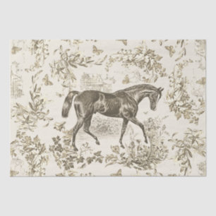 Elegant Vintage Rustic Beige Horse Floral Toile Tissue Paper