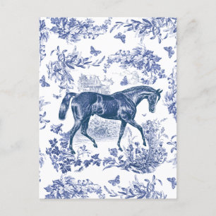 Elegant Vintage Rustic Blue Horse Floral Toile Postcard