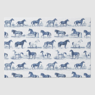 Elegant Vintage Rustic Horse Breeds Blue Toile Tissue Paper