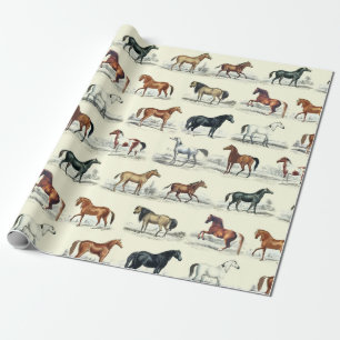Elegant Vintage Rustic Horse Breeds Toile Wrapping Paper