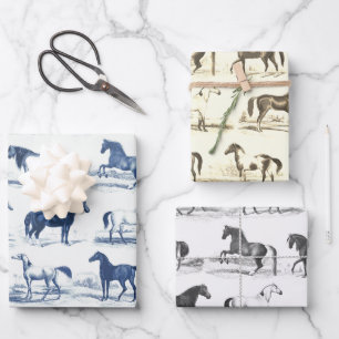 Elegant Vintage Rustic Horse Breeds Toile Wrapping Paper Sheet