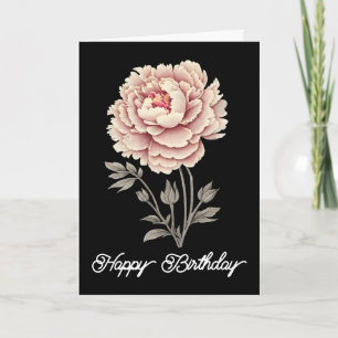 Elegant Vintage Rustic Pink Peony Happy Birthday Card