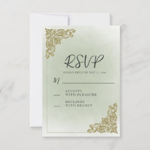 Elegant Vintage Sage Green Gold Wedding RSVP Card