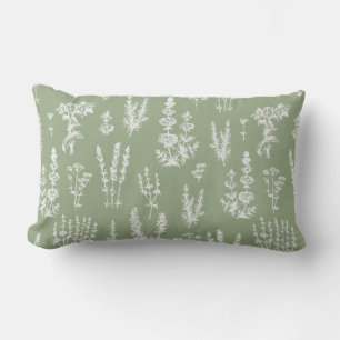 Elegant Vintage Sage Green Herbal Garden Pattern Lumbar Pillow