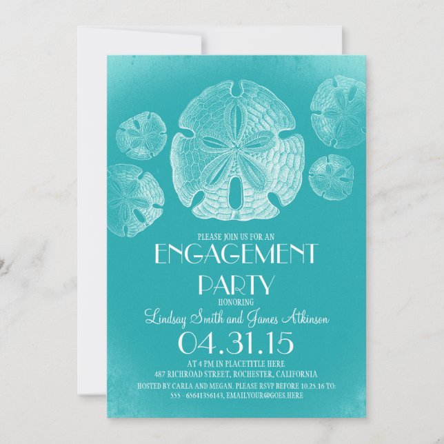Elegant vintage sand dollar beach engagement party invitation (Front)