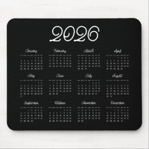 Elegant vintage script 2026 Black calendar Mouse Pad