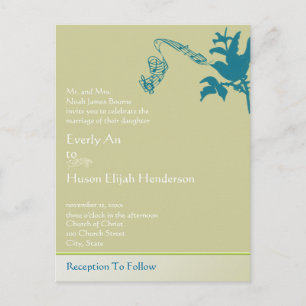 Elegant  Vintage  SeaBlue Bird Wedding Invitation Postcard