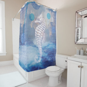 Elegant Vintage Seahorse Blue Ocean Waves