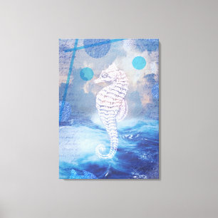 Elegant Vintage Seahorse Blue Ocean Waves Canvas Print