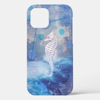 Elegant Vintage Seahorse Blue Ocean Waves