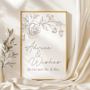 Elegant Vintage Sepia Wedding Advice & Wishes Poster