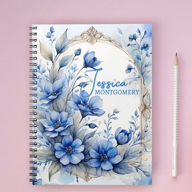 Elegant Vintage Serene Blue Blossoms  Notebook (Creator Uploaded)