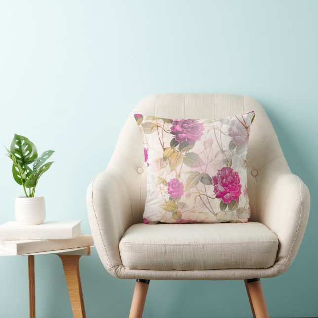 Elegant Vintage Shabby Chic Purple Roses Throw Pillow (Chair)