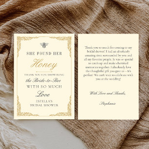 Elegant Vintage She Found Her Honey Bridal Shower Thank You Card