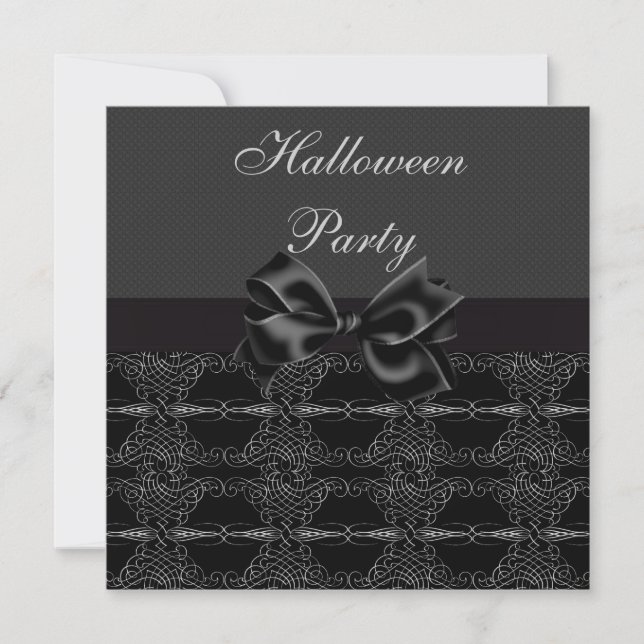 Elegant Vintage Silver Filigree Halloween Party Invitation (Front)