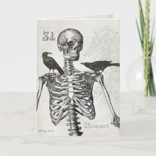 Elegant vintage skeleton & crows Halloween card