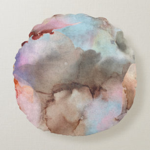 Elegant Vintage Soft Colourful Watercolor  Round Pillow