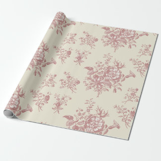 Elegant Vintage Soft Pink Floral on Beige Wrapping Paper
