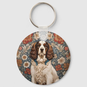 Elegant Vintage Spaniel On Delicate Floral Keychain