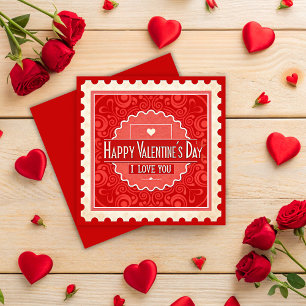 Elegant Vintage Stamp Style Valentine's Day Holiday Card