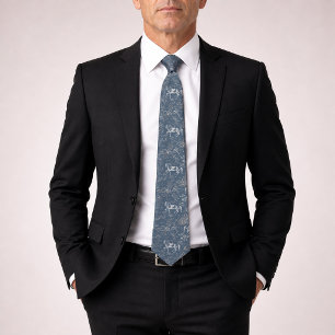 Elegant Vintage Steel Blue Horse Floral  Tie