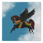 Elegant Vintage Style Black Carousel Horse in Sky