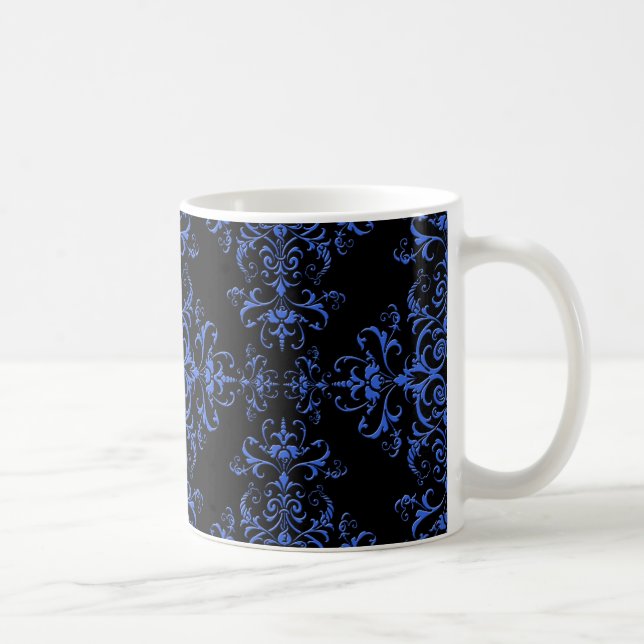 Elegant Vintage Style Damask Blue Black Coffee Mug (Right)