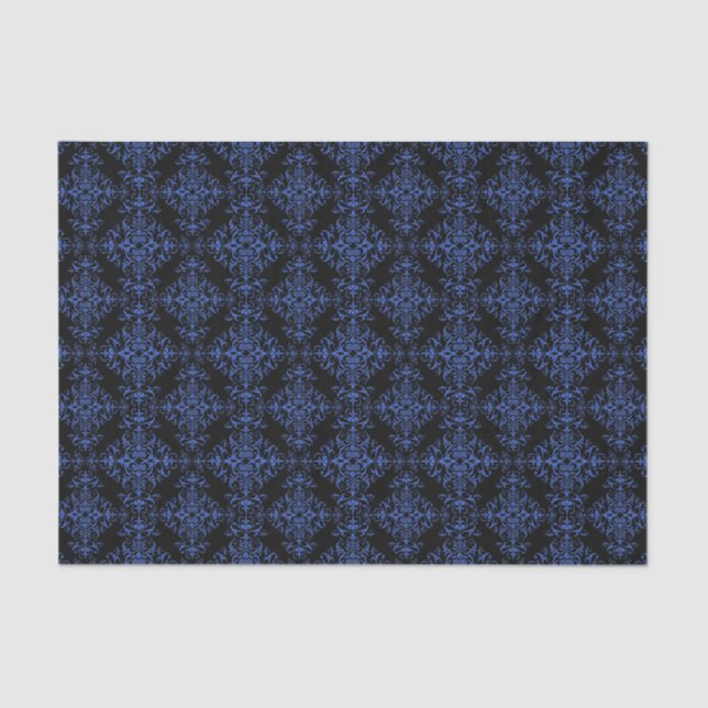 Elegant Vintage Style Damask Blue Black Tissue Paper (Front)