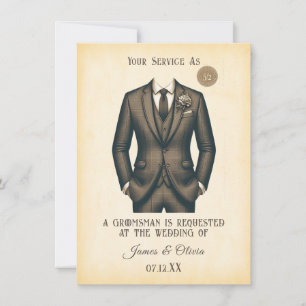 Elegant Vintage Suit Groomsman Proposal Request  Invitation