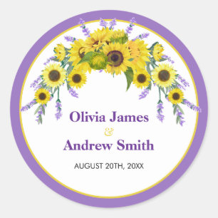 Elegant Vintage Sunflower & Lavender Wedding Favou Classic Round Sticker