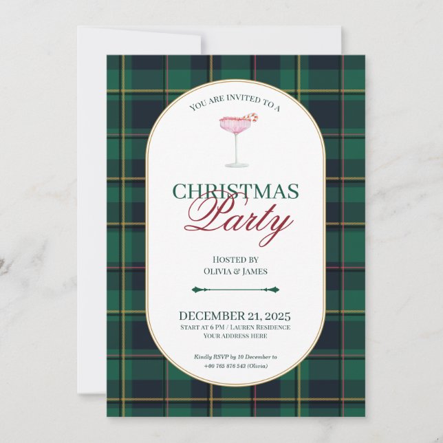 Elegant vintage Tartan Plaid Christmas Invitation (Front)