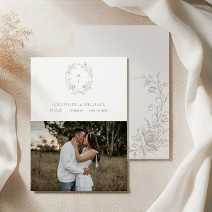 Elegant Vintage Taupe Sepia Rose  Save The Date