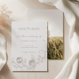 Elegant Vintage Taupe Sepia Rose  Save The Date