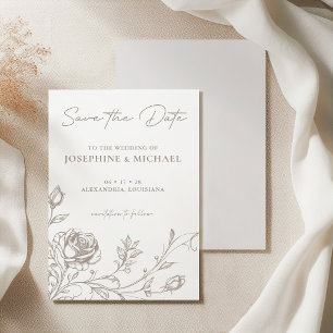 Elegant Vintage Taupe Sepia Rose Save the Date